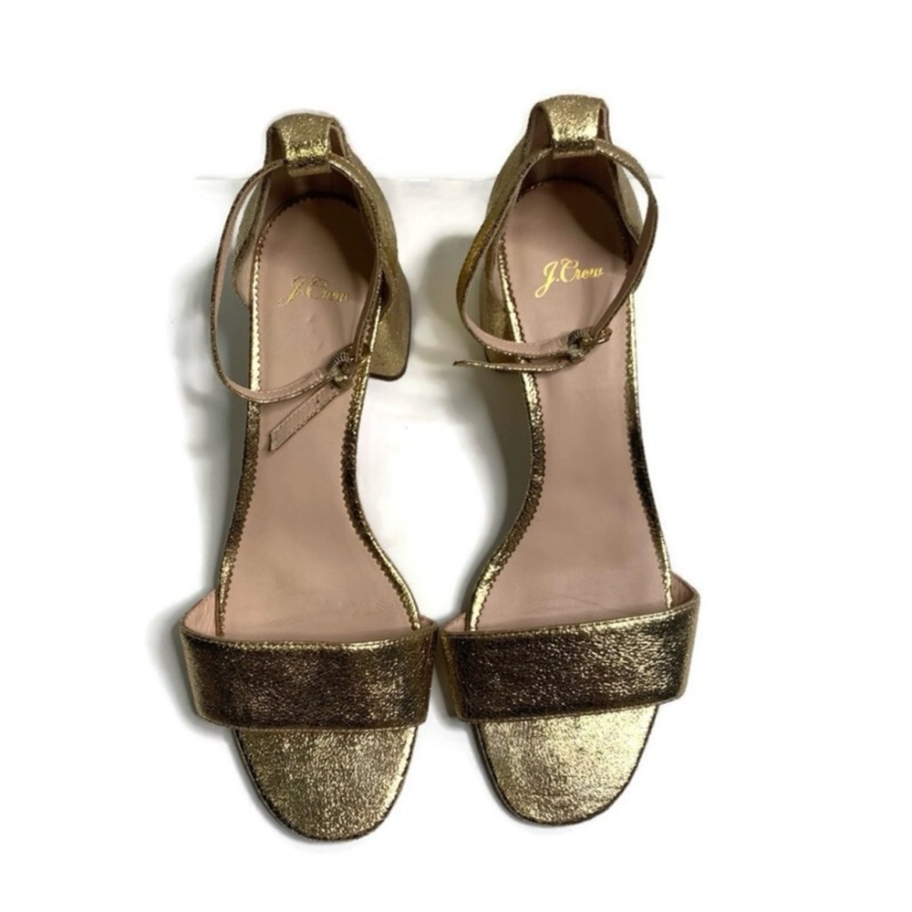 J Crew Elegant Gold Block Penny Heel Sandals - Picture 3 of 8